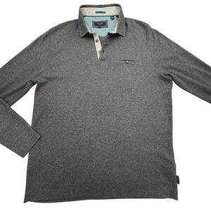 Ted Baker Sweater Mens Large Gray Long Sleeve Button Collar Pullover Shirt